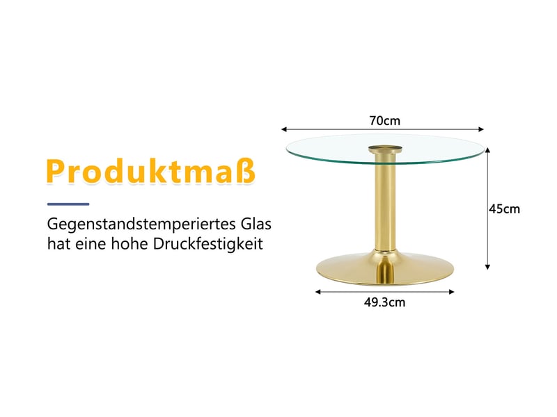  Table basse ronde en verre 70 cm dorée métal plateau verre trempé structure stable pour salon evarich - Conforama C