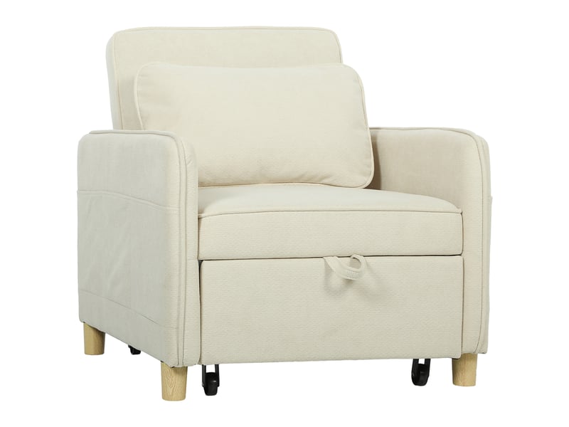 Fauteuil chauffeuse convertible inclinable repose-pieds rétractable intégré tissu beige clair  - Conforama A