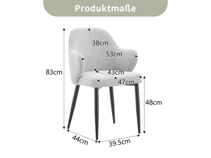  Ensemble de 2 chaises en tissu gris clair – hauteur 83 cm – pieds croisés en métal renforcé – dossier enveloppant  - Conforama C