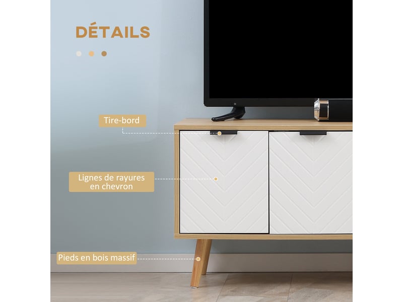  Meuble pour télévision 110 x 39 x 48,8 cm rangement et passe-câbles scandinave moderne en panneau de particules blanc 21_0003036  - Conforama E