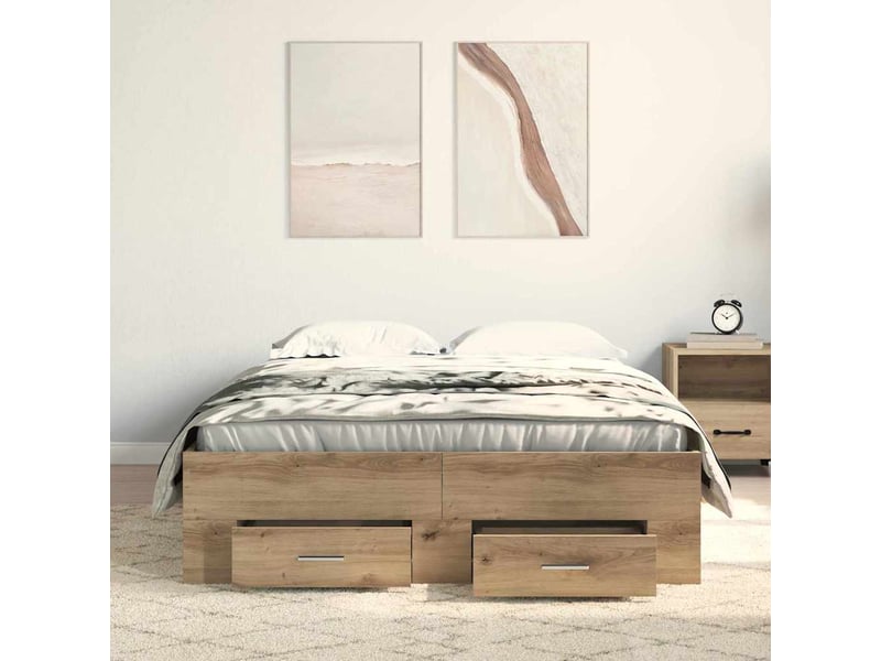  Lit double- lit adulte -  cadre de lit chêne artisanal 120 x 190 cm bois d'ingénierie  - Conforama B