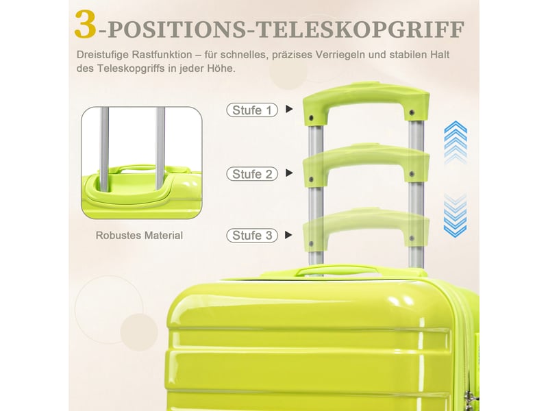  Set de valises rigides,20 pouces avec trousse 14 pouces,avec serrure à combinaison,pc,vert  - Conforama E