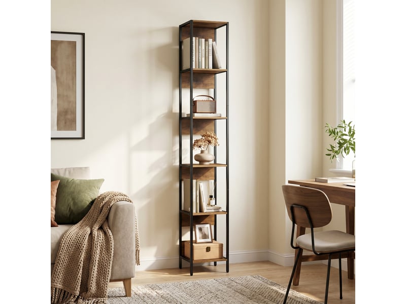 Bibliothèque verticale gain de place, 6 étagères, 29,5 x 30 x 185 cm, marron - Conforama B