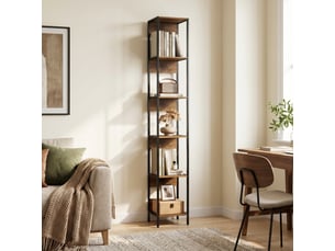 Bibliothèque verticale gain de place, 6 étagères, 29,5 x 30 x 185 cm, marron