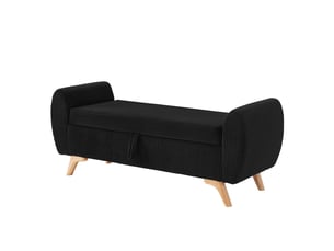 Banc coffre pliable en velours côtelé avec pieds en bois noir 145x51x57 cm