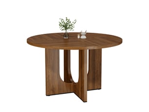 Table ronde 120x120 cm pour 4 à 6 personnes, table à manger classique au style nordique, pour salle à manger ou séjour, sans chaises, noyer