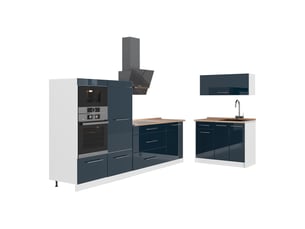 Vicco cuisine, bleu foncé brillantblanc, 380cm, pt chêne