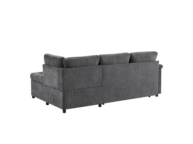  Canapé-lit d'angle l lora gris avec rangement, usb, tablette d'accoudoir et 2 coussins, convertible  - Conforama E