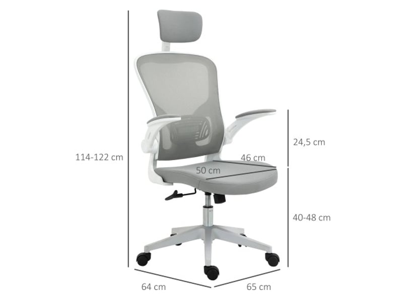  Chaise de bureau ergonomique inclinable avec appui-tête, réglable, grise, 65x64x114-122 cm  - Conforama C