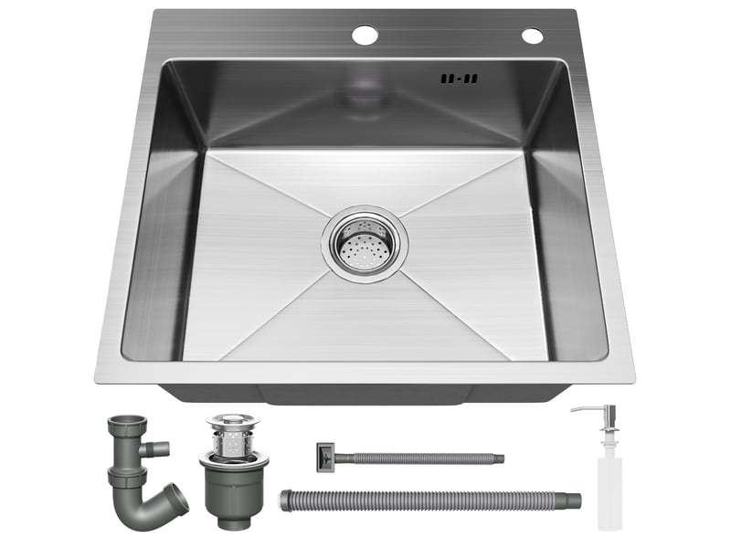  Évier inox 1 bac 50x45x22 cm argent - pour petite cuisine &amp; camping-car - prépercé avec filtre  - Conforama A