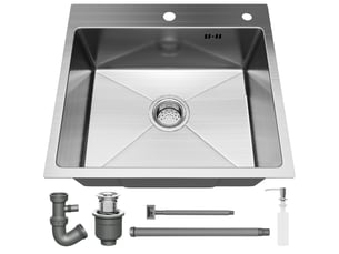 Évier inox 1 bac 50x45x22 cm argent - pour petite cuisine & camping-car - prépercé avec filtre