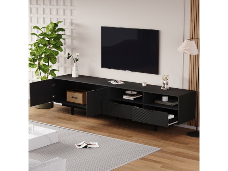  Meuble tv noire, meuble tv bohème moderne, lignes géométriques noires abstraites,adapté aux téléviseurs jusqu'à 90 pouces  - Conforama C