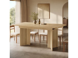 Table à manger extensible rectangulaire 120-160x80x76,1 cm, pieds en v rainurés, mdf et métal, effet chêne clair