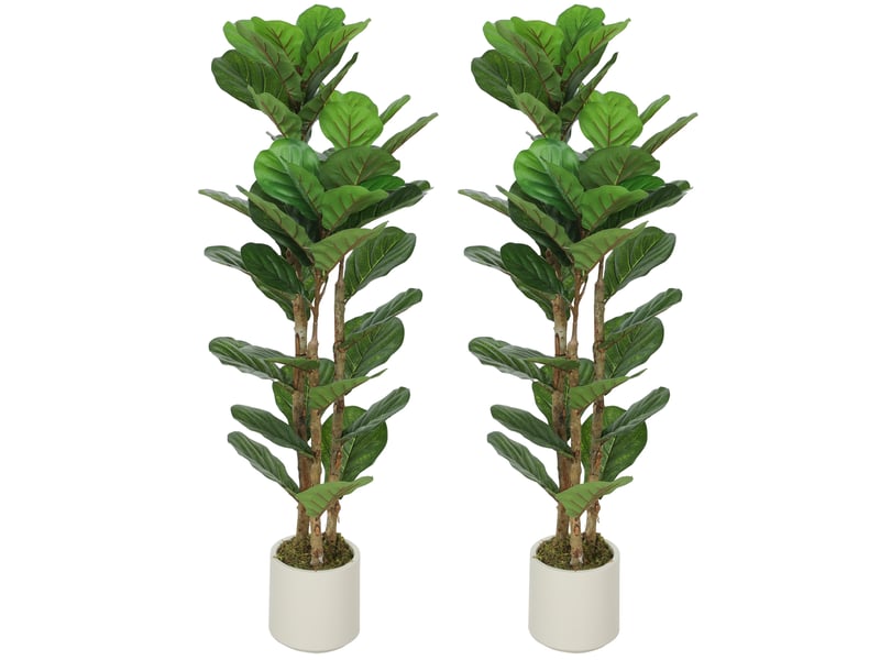  Lot de 2 plantes artificielles 120 cm figuier lyre arbre artificiel avec pot en plastique et tronc en bois massif, vert  - Conforama B
