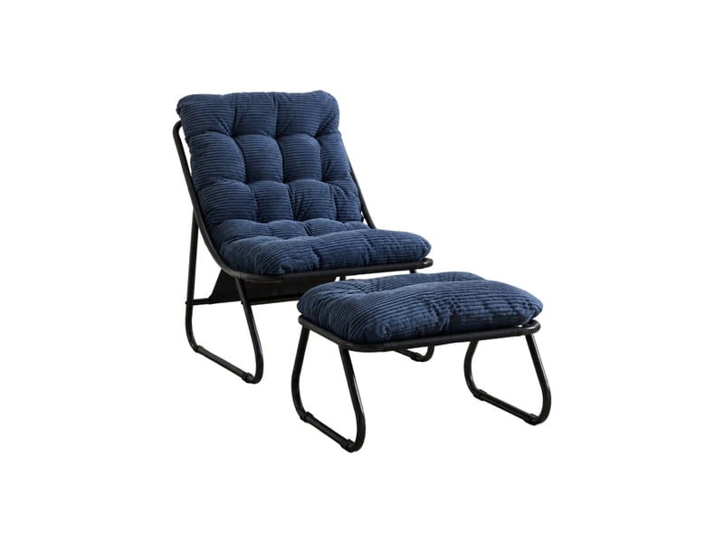 Fauteuil de jardin avec repose-pieds 65x78x86 cm – bleu marine – coussins épais, structure en acier - Conforama D