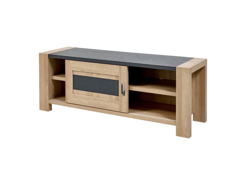  Meuble tv 1 porte coulissante finition chêne et gris ardoise - olympe OLYMPE - Conforama C