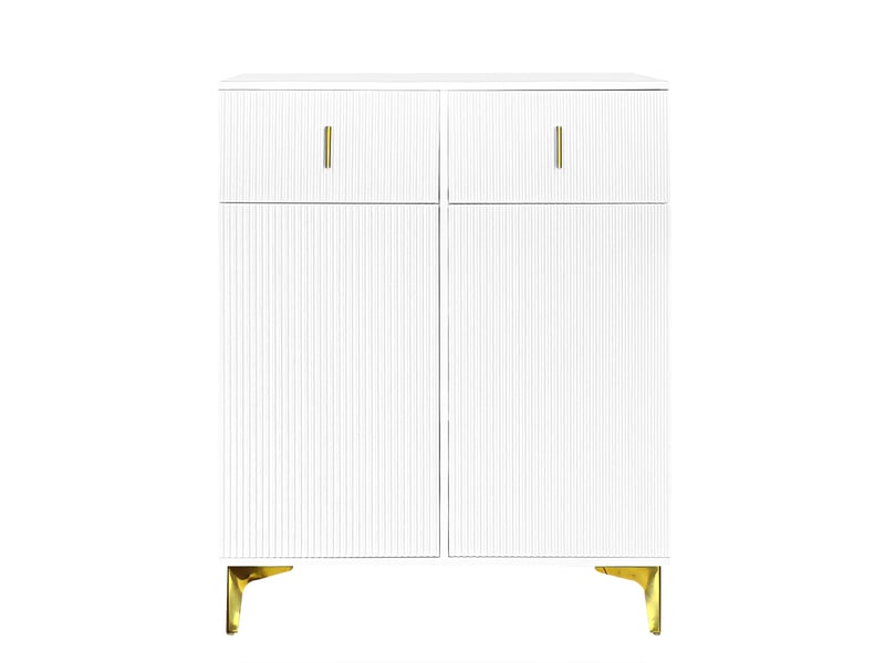 Buffet avec 2 portes, 2 tiroirs et 2 étagères réglables, en panneaux de particules blancs, 83 × 101 × 35 cm - Conforama E