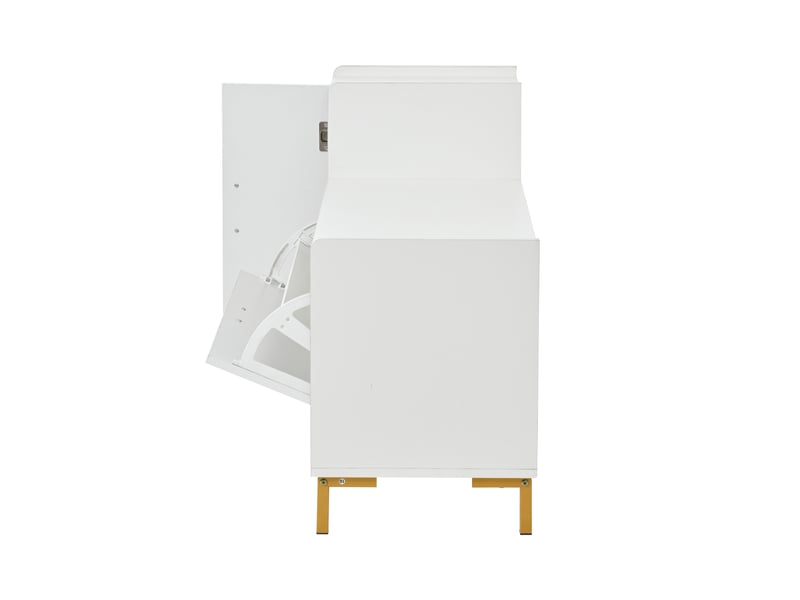  Meuble à chaussures 2 niveaux avec assise rembourrée pour entrée 100×38×68 cm blanc et or  - Conforama D