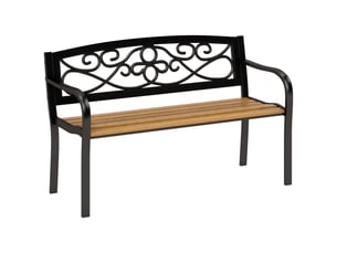 Banc de jardin 2 places avec dossier en fer forgé et accoudoirs incurvés, design élégant, 127 x 56 x 80 cm, noir et bois