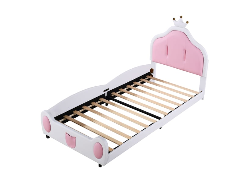  Lit enfant rembourré 90x200 cm en simili cuir blanc avec tête de lit couronne, design bicolore  - Conforama D