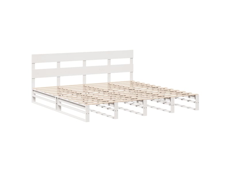  Lit double- lit adulte -  cadre de lit sans matelas blanc 200x200 cm bois massif de pin  - Conforama B