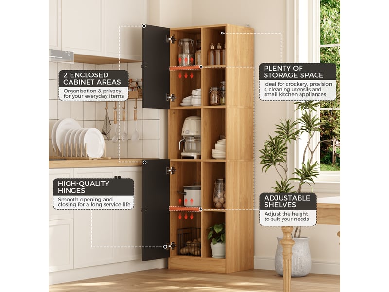  Meuble d'angle de cuisine avec 2 portes, 6 niches et étagères réglables en mdf pour cuisine 50×35,5×170 cm  - Conforama E