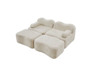 Canapé 2 places avec 2 poufs - 192x167x70 cm - canapé modulable double méridienne velours mousse 32d sans structure 700kg - beige