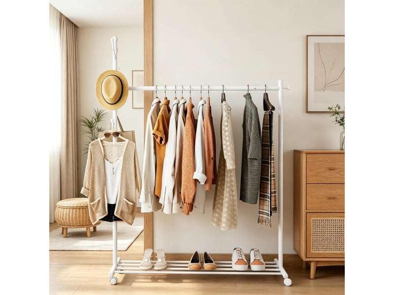  Portant à vêtements mobile, roulettes, étagère à chaussures, 5 crochets  - Conforama B