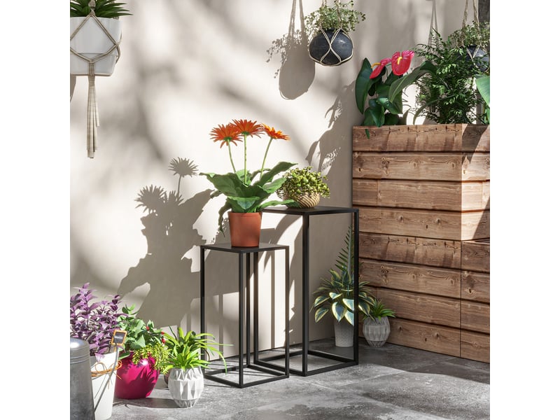  Lot de 2 porte-plantes gigognes en acier noir style scandinave – supports pour pot de fleurs et plantes d'intérieur et extérieur pour balcon, terrasse et salon (31x31x65 cm et 25x25x58,5 cm)  - Conforama C