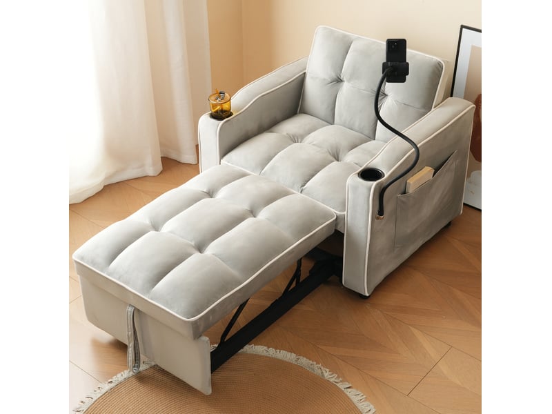  Fauteuil-lit modenvie convertible 3-en-1 en velours gris 83 x 167 x 76 cm  - Conforama D