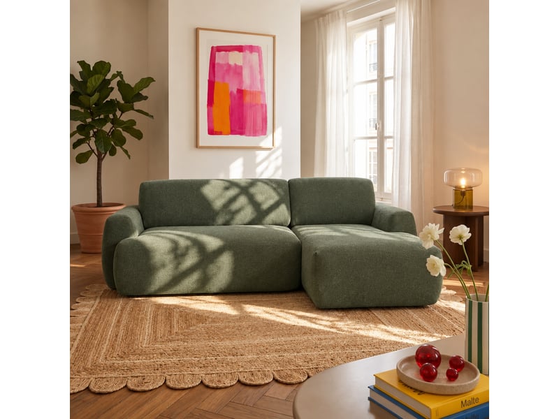  Canapé d'angle droit compressé westa 4 places tissu chenille vert  - Conforama D