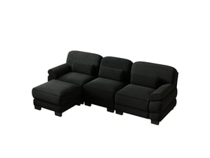 Canapé d’angle modulable 3 places avec pouf 265x161x94 cm, tissu velours côtelé, assise profonde, coussins lombaires, structure renforcée - noir