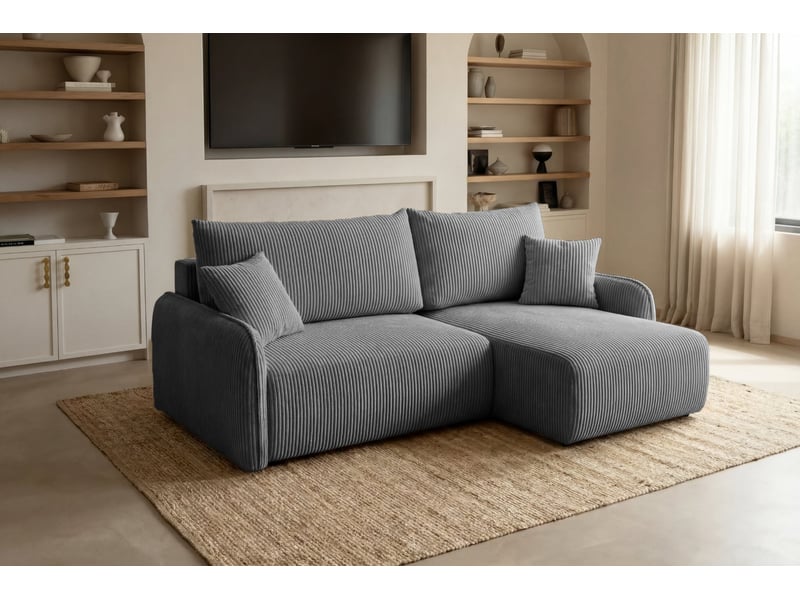  Sacha - canapé d'angle convertible petit velours côtelé 3 places gris foncé  - Conforama E