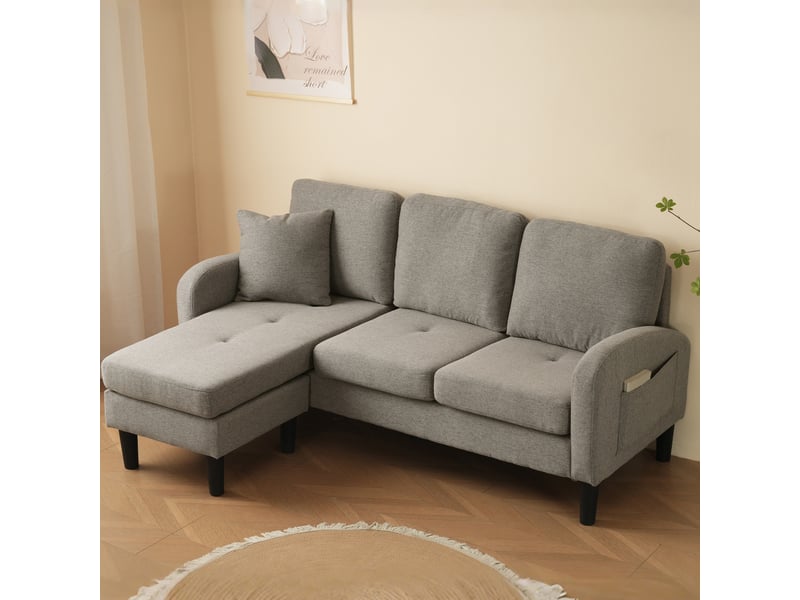  Canapé d'angle, canapé modulable, 166 x 118 x 77 cm, 3 places, en lin, pour intérieur, mobilier pour espace de vie  - Conforama C