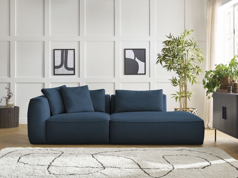  Bobochic canapé droit fixe 3 places leopold velours côtelé bleu foncé  accoudoir gauche LEOPOLD - Conforama C