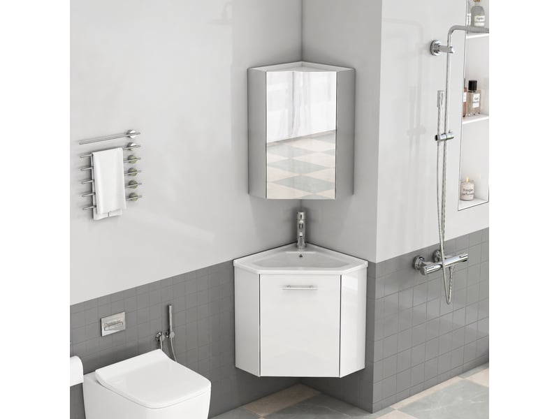  Ensemble meuble vasque d'angle blanc avec miroir, meuble compact de salle de bains  - Conforama B