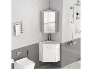 Ensemble meuble vasque d'angle blanc avec miroir, meuble compact de salle de bains