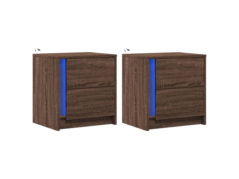  Lot de 2 tables de chevet - cabinet de chevet - table de nuit et lumières led chêne marron  - Conforama B