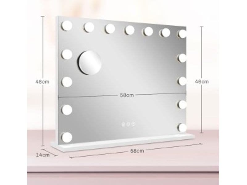  Miroir lumineux de salle de bain à 15 lampes led, 3 modes, variateur tactile, usb, métal blanc 58 × 14 × 48 cm  - Conforama D