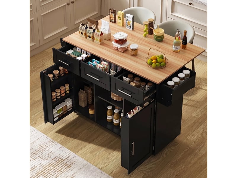  Desserte de cuisine noire et bois, plateau rabattable 139cm  - Conforama B
