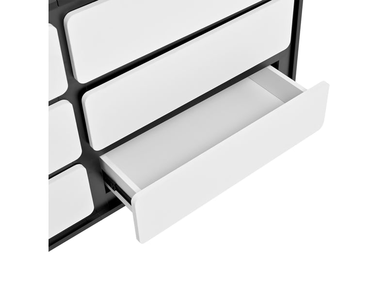  Commode à 6 tiroirs, 140 × 38 × 74,5 cm, design moderne noir et blanc, tiroirs aux angles arrondis, pieds en métal  - Conforama E