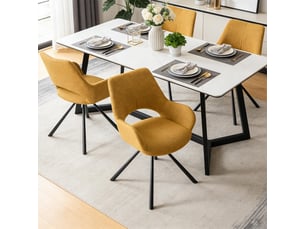 Lot de 4 chaise de salle à manger avec accoudoirs, pieds métal, jaune