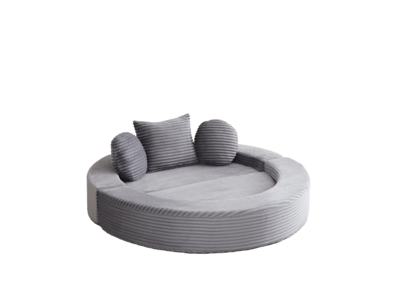  Canapé-lit 4-en-1 polyvalent pour petits espaces – demi-cercle ou banquette ronde, 2 coussins ronds et 1 carré  - Conforama D