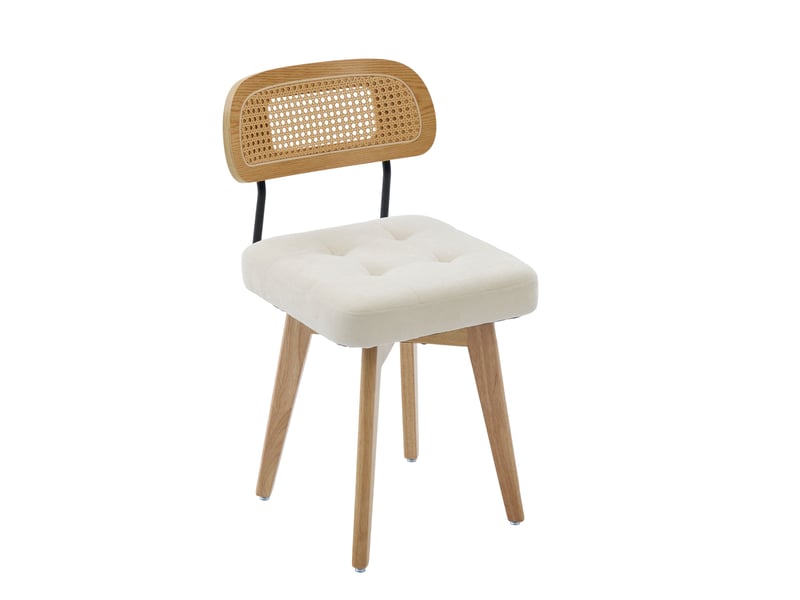  Lot de 2 chaises de salle à manger pivotantes 360° en tissu beige et paille, style vintage pour votre intérieur  - Conforama A
