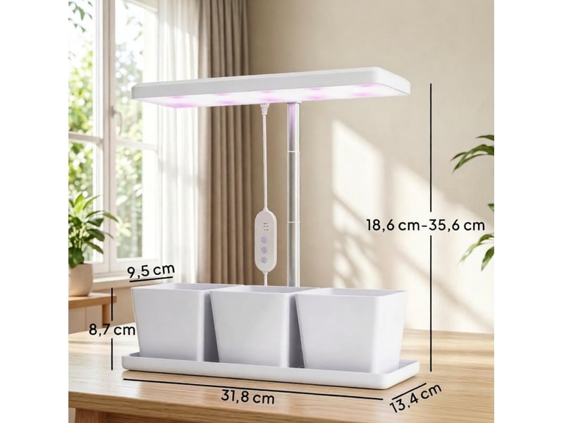  Lampe de croissance led 10 w 31,8 x 13,4 cm – blanche – 3 bacs, minuterie et intensité réglable  - Conforama C