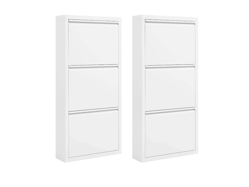  Meuble à chaussures lot de 2 en métal avec 3 abattants magnétiques et dessus pour entrée, blanc, 50 × 15 × 106 cm  - Conforama A