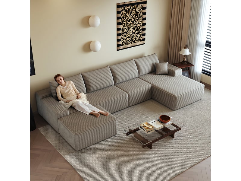 Canapé d'angle, canapé modulable, livré monté, design moderne, 340 cm, pour salon, chambre, appartement, assise profonde, camel - Conforama R