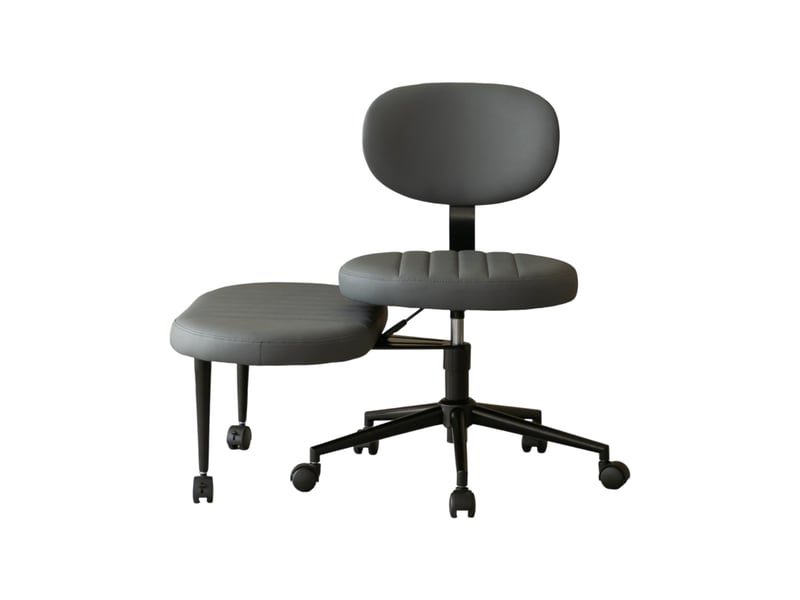  Chaise de bureau multi-position pivotante 360° sans accoudoirs - lpospi - repose-pieds rotatif tissu gris  - Conforama A