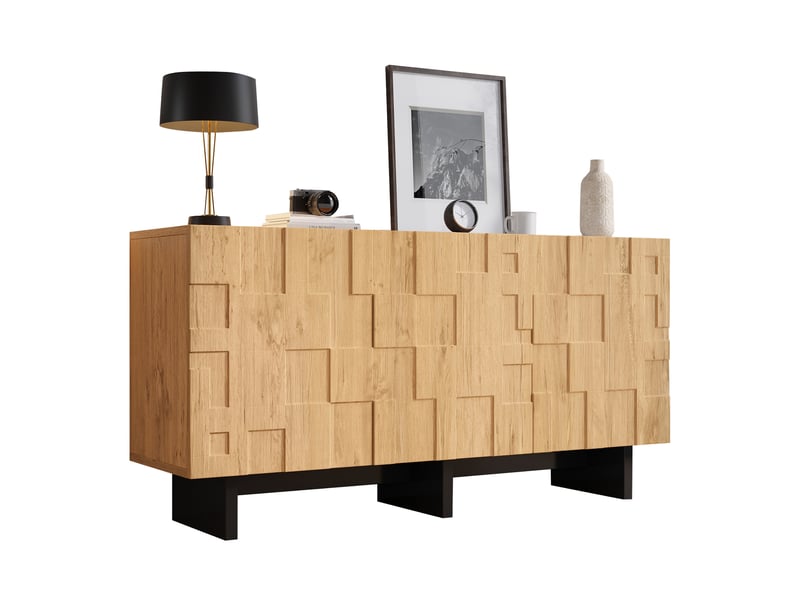  Buffet 3 portes 140x40x70 cm coloris bois naturel en mdf et panneau de particules  - Conforama A