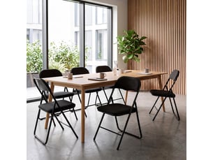 Lot de 6 chaises pliantes rembourrées en tissu noir et pieds métal noir - greta